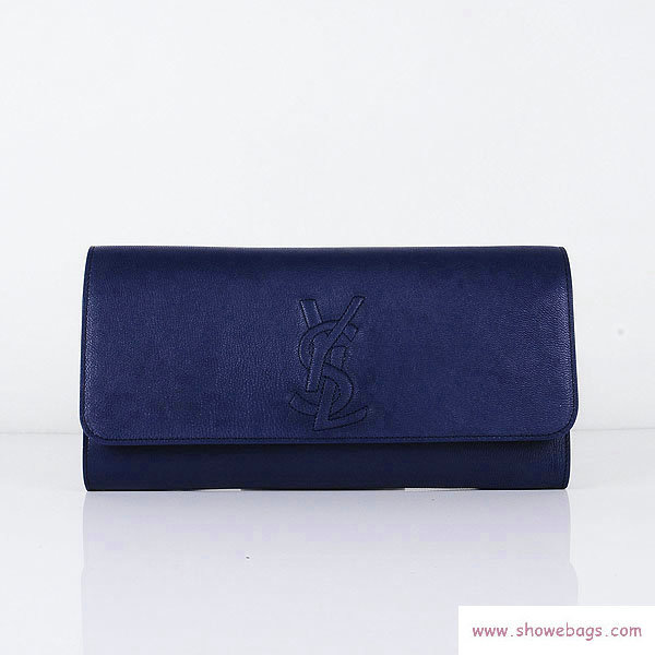 YSL belle de jour calfskin leather clutch 39321 dark blue